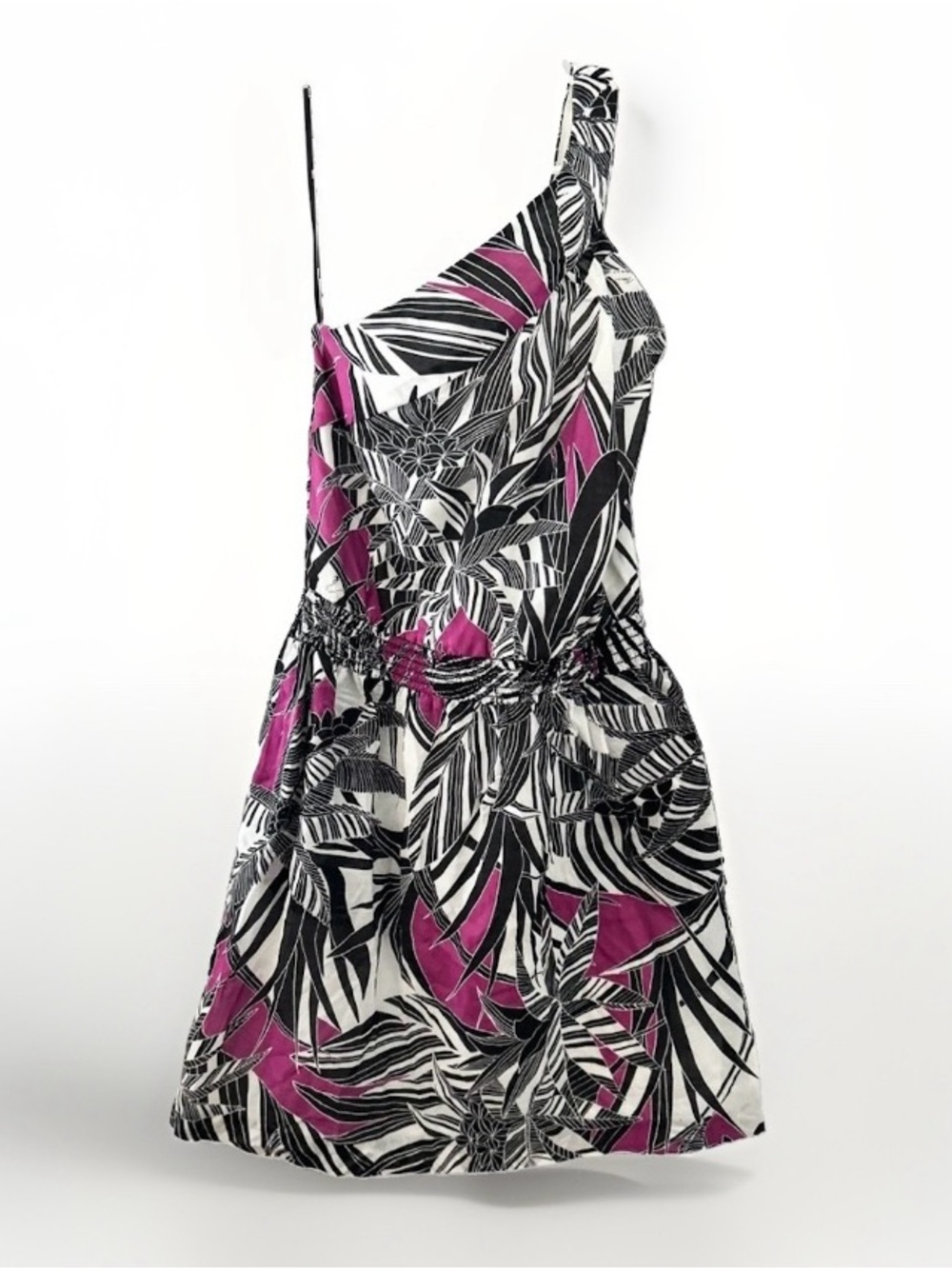 Trina Turk One-Shoulder Tropical Mini Dress